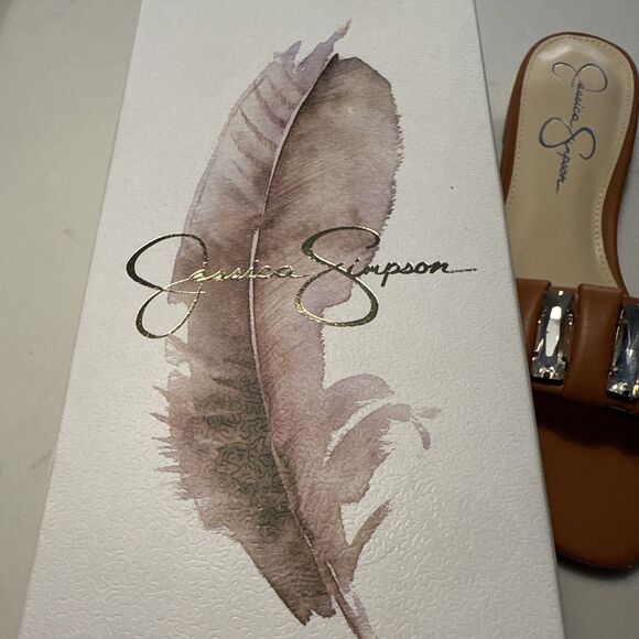 Jessica Simpson 7M Amille Ginger Faux Leather Embellished Slip On Flat Sandals - Picture 8 of 9